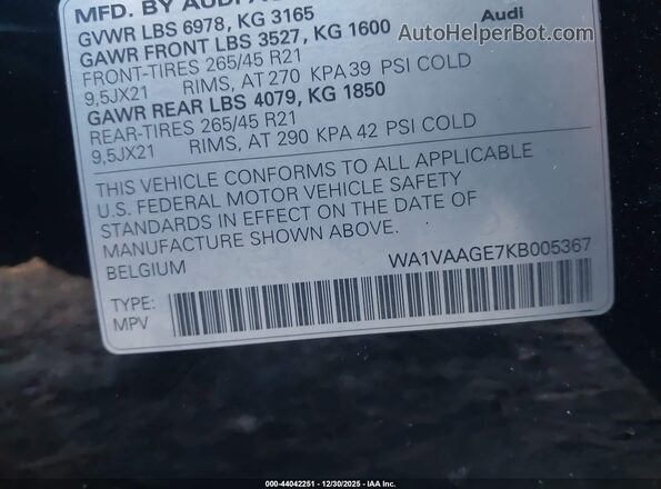 WA1VAAGE7KB005367 2019 AUDI E-TRON Black Engine compartment view