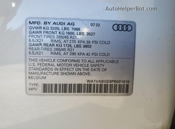 WA1VABGE9PB001916 2023 AUDI E-TRON Белый Вид наклейки с VIN-кодом