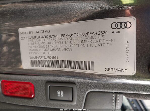 WAUB4AF45JA001991 2018 AUDI S4 Серый Вид подкапотного пространства