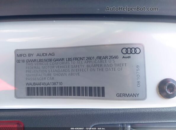 WAUB4AF49JA138710 2018 AUDI S4 White Widok komory silnika