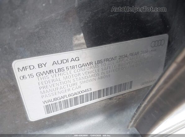 WAUBGAFL6GA000453 2016 AUDI S4 Серый Вид подкапотного пространства