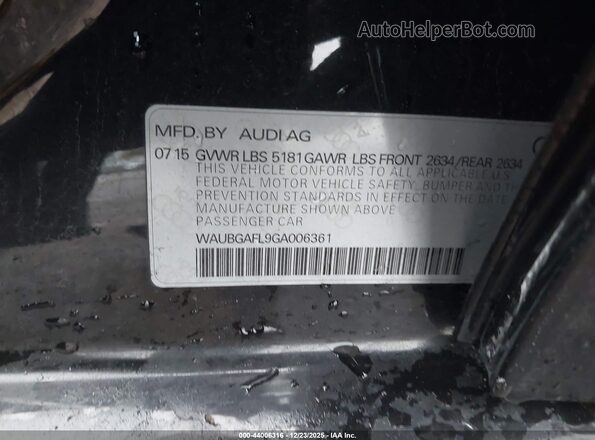 WAUBGAFL9GA006361 2016 AUDI S4 Серый Вид подкапотного пространства