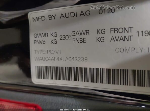 WAUC4AF4XLA043239 2020 AUDI S4 Black Widok komory silnika