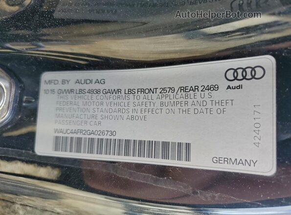 WAUC4AFR2GA026730 2016 AUDI S5 Черный Вид наклейки с VIN-кодом