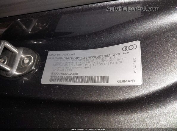 WAUC4AFR3GA022640 2016 AUDI S5 Gray Вид підкапотного простору