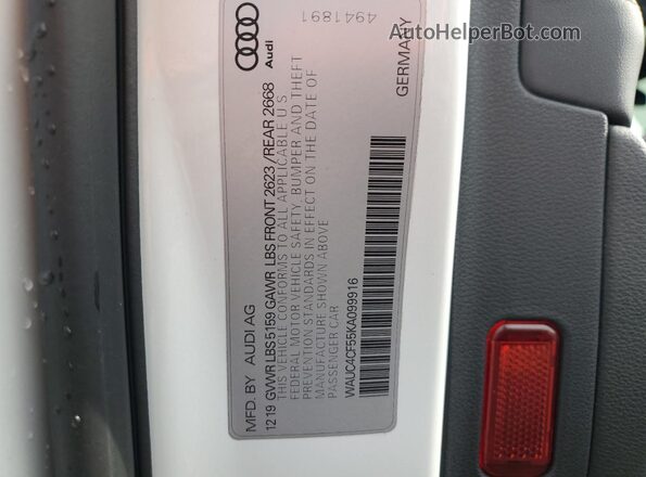 WAUC4CF55KA099916 2019 AUDI S5 White Widok naklejki z numerem VIN