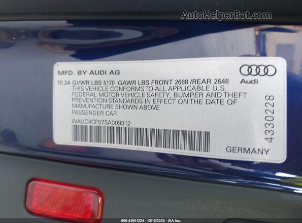 WAUC4CF57SA009312 2025 AUDI S5 Dark Blue Вид подкапотного пространства