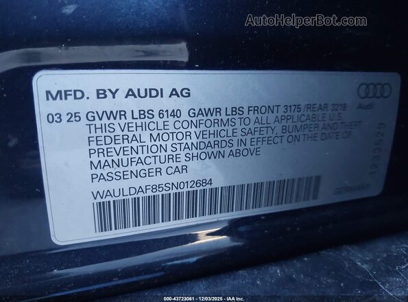WAULDAF85SN012684 2025 AUDI OTHER Черный Вид подкапотного пространства