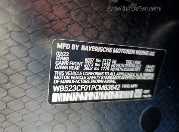 WB523CF01PCM83642 2023 BMW IX Gray VIN sticker view