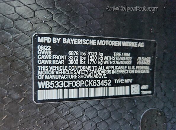 WB533CF08PCK63452 2023 BMW IX Gray VIN կոդի պիտակի տեսք
