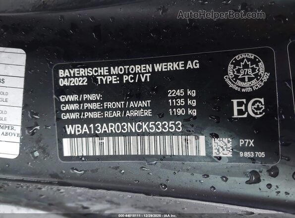 WBA13AR03NCK53353 2022 BMW M4 Black Շարժիչի բաժամունքի տեսք