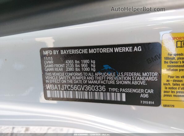 WBA1J7C56GV360336 2016 BMW M2 Белый Вид подкапотного пространства