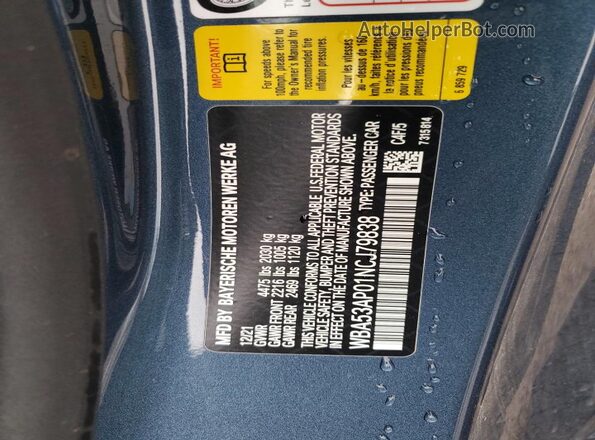 WBA53AP01NCJ79838 2022 BMW OTHER Синий Вид подкапотного пространства