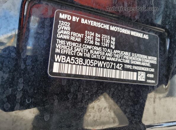 WBA53BJ05PWY07142 2023 BMW OTHER Черный Вид наклейки с VIN-кодом