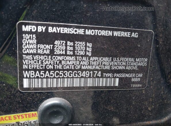 WBA5A5C53GG349174 2016 BMW 5 SERIES Черный Вид подкапотного пространства