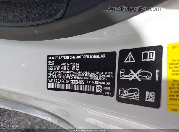 WBA73AP0XNCK00405 2022 BMW OTHER White Vista del compartimento del motor