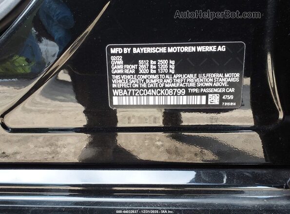 WBA7T2C04NCK08799 2022 BMW OTHER Черный Вид подкапотного пространства