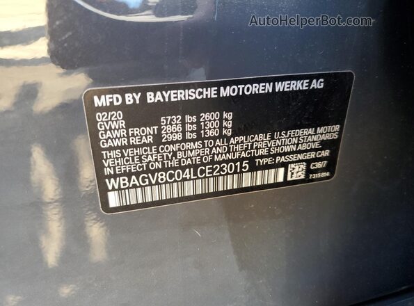 WBAGV8C04LCE23015 2020 BMW M8 Gray ძრავის განყოფილების ხედი
