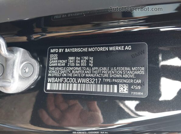 WBAHF3C00LWW83217 2020 BMW Z4 Черный Вид подкапотного пространства