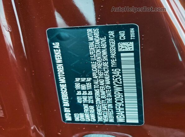 WBAHF9C09PWY25346 2023 BMW Z4 Красный Вид наклейки с VIN-кодом