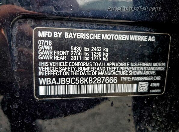 WBAJB9C58KB287666 2019 BMW M5 Blue Engine compartment view