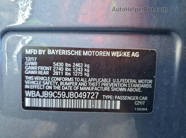 WBAJB9C59JB049727 2018 BMW M5 Синий Вид наклейки с VIN-кодом