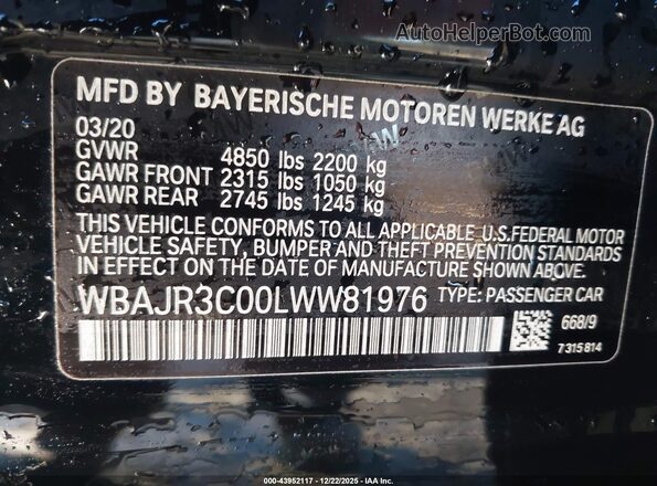 WBAJR3C00LWW81976 2020 BMW 5 SERIES Черный Вид подкапотного пространства