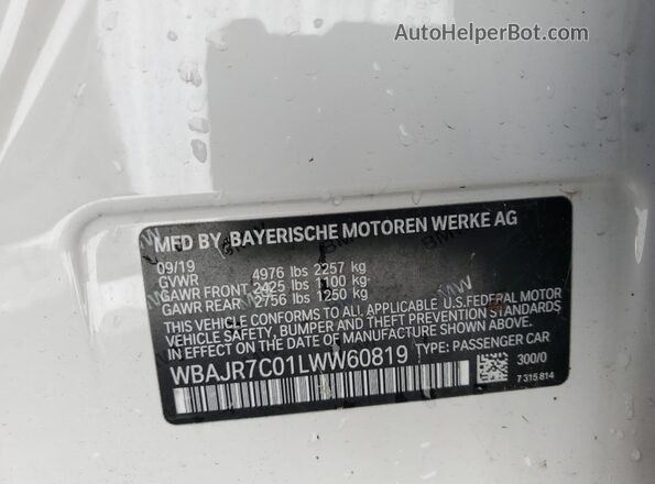 WBAJR7C01LWW60819 2020 BMW 5 SERIES White Vista del compartimento del motor