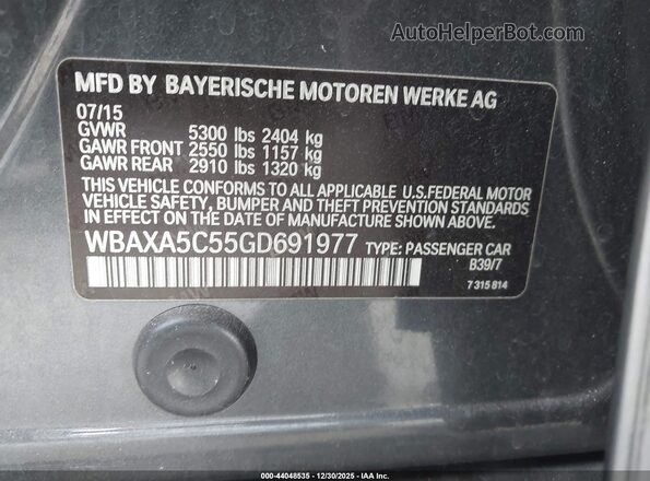 WBAXA5C55GD691977 2016 BMW 5 SERIES Gray Вид підкапотного простору