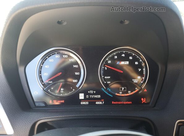 WBS2U7C02L7D76532 2020 BMW M2 Серебряный Вид щитка приборов