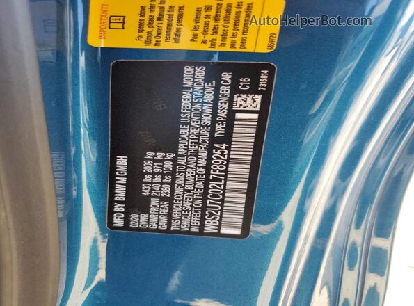 WBS2U7C02L7F89254 2020 BMW M2 Blue ძრავის განყოფილების ხედი