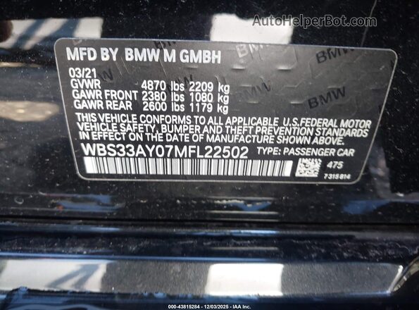 WBS33AY07MFL22502 2021 BMW M3 Black Widok komory silnika