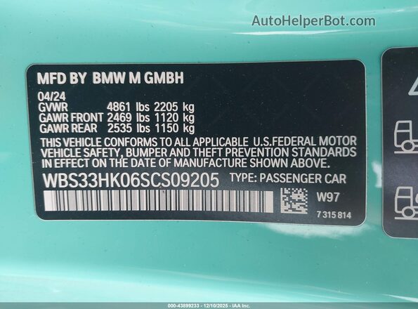 WBS33HK06SCS09205 2025 BMW M4 Зеленый Вид подкапотного пространства