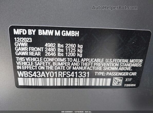 WBS43AY01RFS41331 2024 BMW M3 Gray Engine compartment view