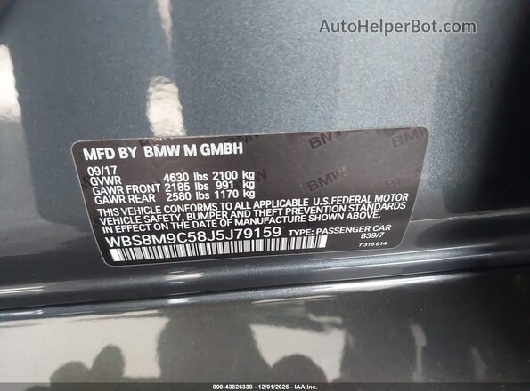 WBS8M9C58J5J79159 2018 BMW M3 Серый Вид подкапотного пространства
