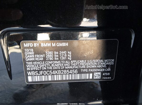WBSJF0C54KB285456 2019 BMW M5 Black Widok komory silnika