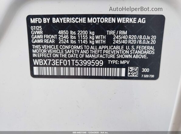 WBX73EF01T5399599 2026 BMW X1 Белый Вид подкапотного пространства