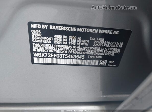 WBX73EF03T5463545 2026 BMW X1 Серебряный Вид подкапотного пространства