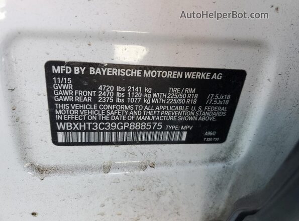 WBXHT3C39GP888575 2016 BMW X1 White VIN կոդի պիտակի տեսք