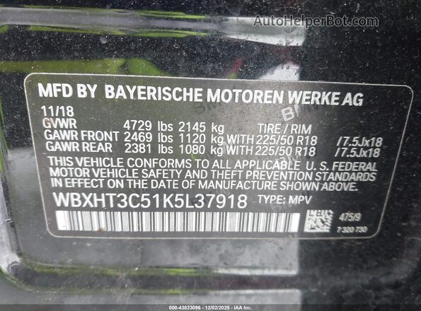 WBXHT3C51K5L37918 2019 BMW X1 Черный Вид подкапотного пространства