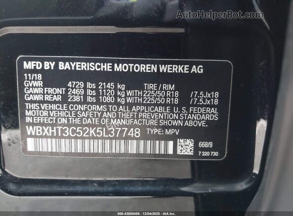 WBXHT3C52K5L37748 2019 BMW X1 Черный Вид подкапотного пространства