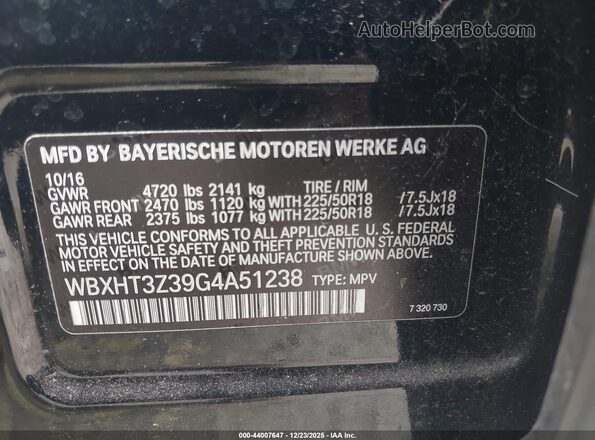 WBXHT3Z39G4A51238 2016 BMW X1 Черный Вид подкапотного пространства