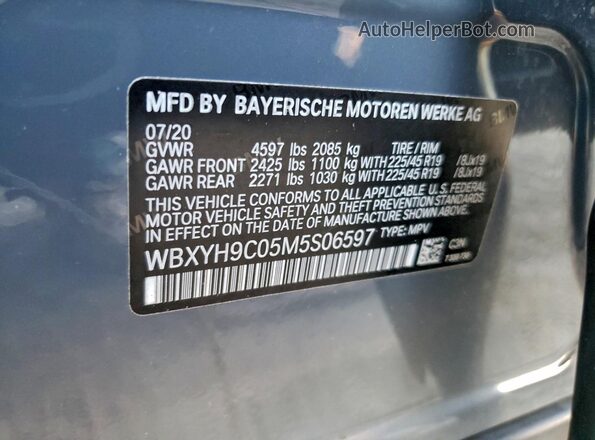 WBXYH9C05M5S06597 2021 BMW X2 Gray Vista de la etiqueta del VIN