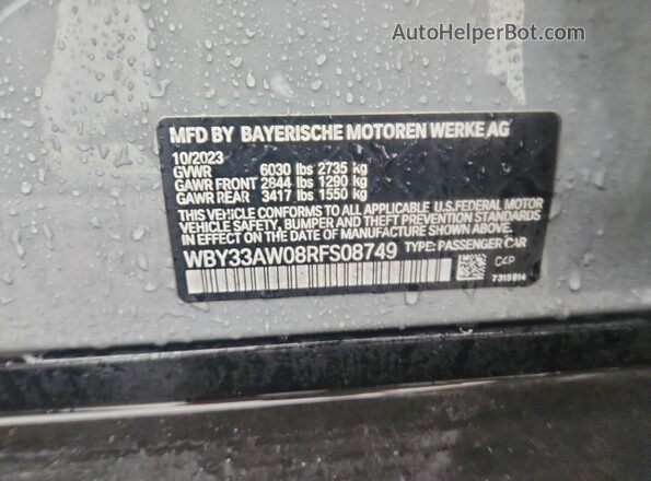 WBY33AW08RFS08749 2024 BMW I4 Silver Vista de la etiqueta del VIN
