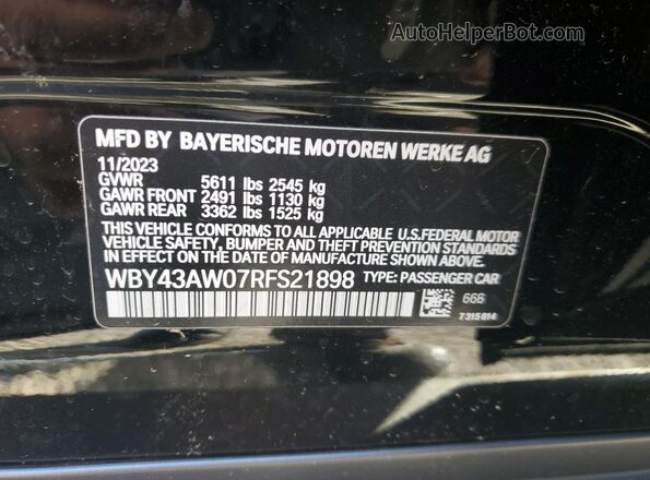 WBY43AW07RFS21898 2024 BMW I4 Черный Вид наклейки с VIN-кодом