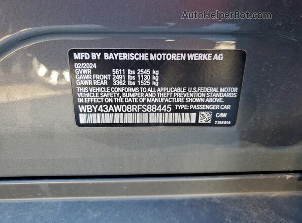 WBY43AW08RFS88445 2024 BMW I4 Серый Вид наклейки с VIN-кодом