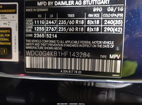 WDC0G4KB1HF143284 2017 MERCEDES-BENZ GLC 300 Синий Вид подкапотного пространства