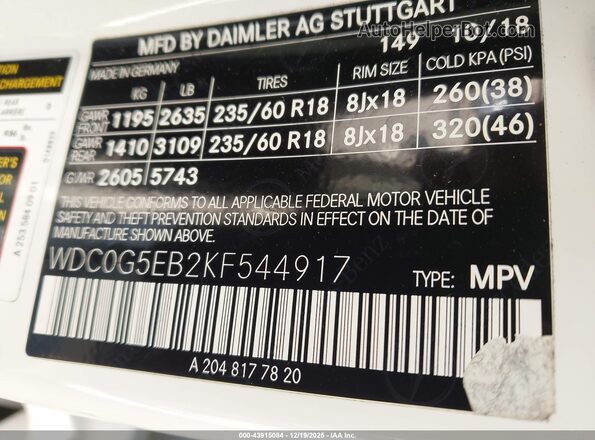 WDC0G5EB2KF544917 2019 MERCEDES-BENZ GLC 350E White Շարժիչի բաժամունքի տեսք