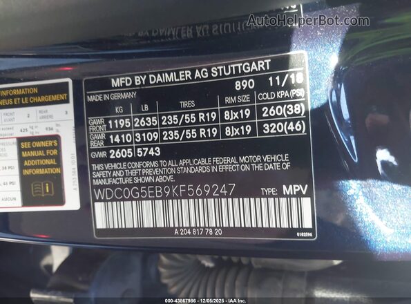 WDC0G5EB9KF569247 2019 MERCEDES-BENZ GLC 350E Blue Widok komory silnika