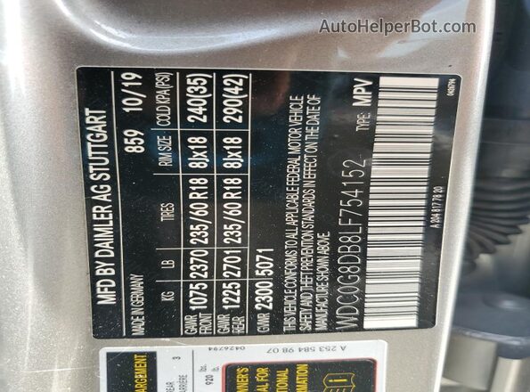 WDC0G8DB8LF754152 2020 MERCEDES-BENZ GLC-CLASS Gold VIN կոդի պիտակի տեսք